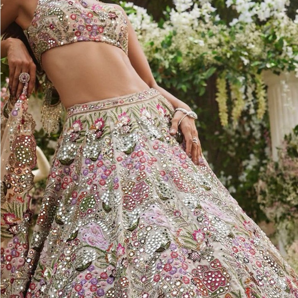 Multicolor floral embroidered Georgette Lehenga Set With Dupatta - Picture 2 of 13